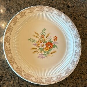 Vintage Royal China Floral Ceramic Plate with 22KT Gold Accents